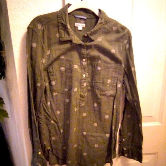 Merona Tops - Brown long sleeve blouse w gold embroidery detail - size L